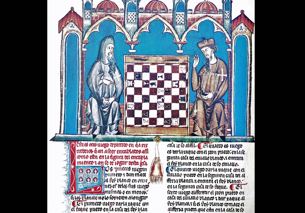 Libro Ajedrez Dados Tablas-Alfonso X sabio-manuscrito iluminado códice-facsímil-Vicent García Editores-6 jugada fol 25v.